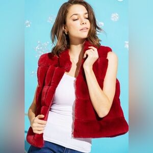 Elegant Burgundy Faux Fur Vest -NWT